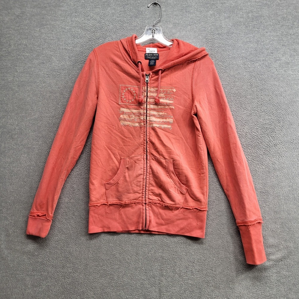 VINTAGE Polo Jeans Ralph Lauren Women Sweatshirt Small Orange Hoodie Embroidered
